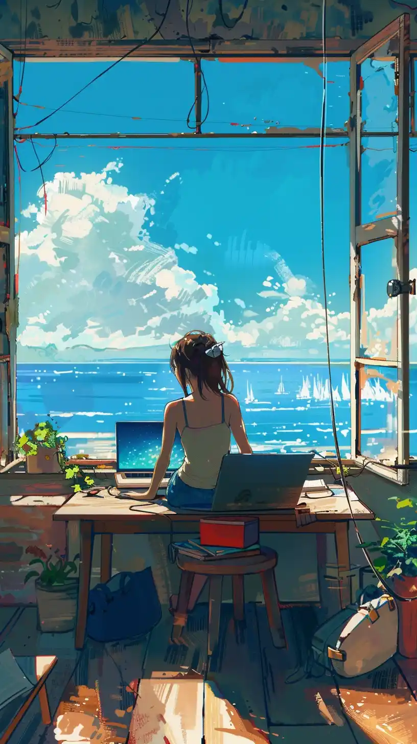 Seaside Anime Desk Doodle