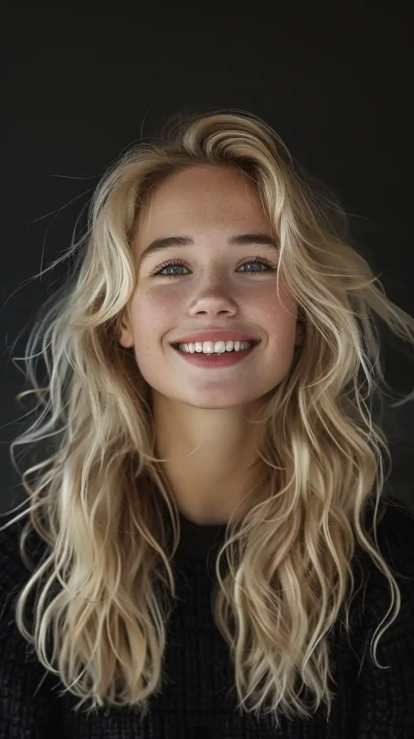 Elegant Blonde Portrait Black