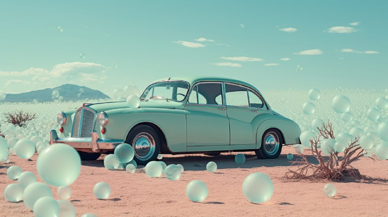 Pastel Mint DeLorean in Desert Landscape Leica Photo