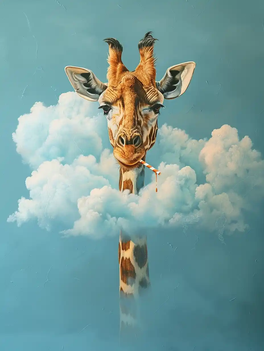 Cloud-Sipping Giraffe Head
