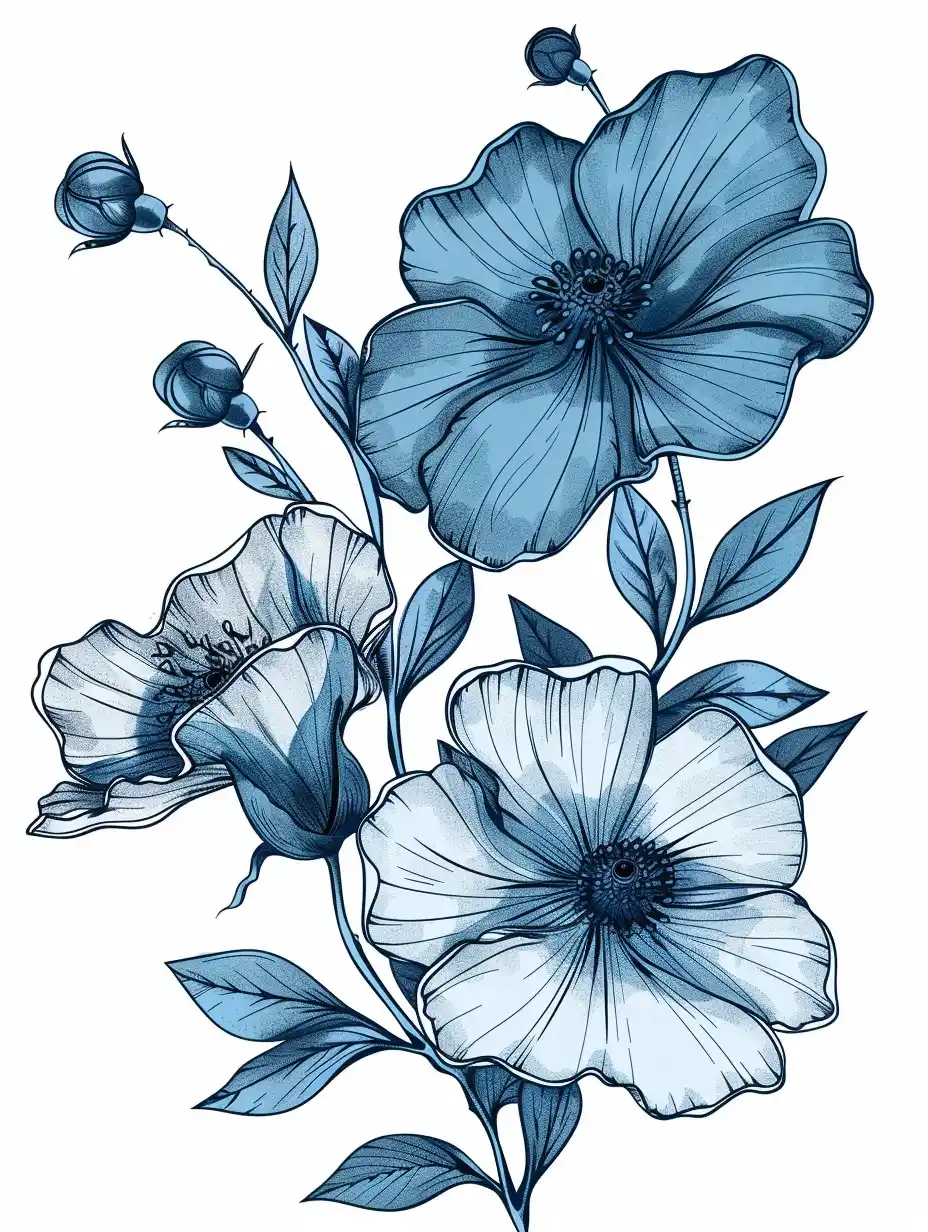 Vintage Blue Floral Sketch