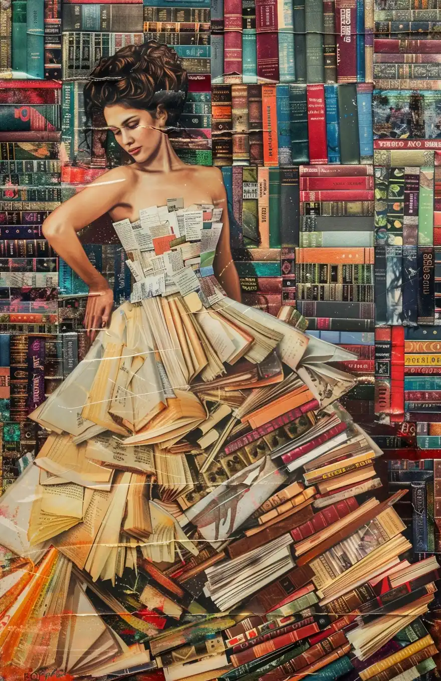 Bookish Woman Collage Portrait