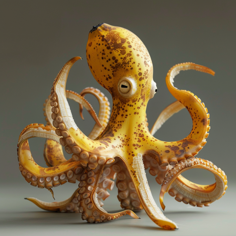 Banana Peel Octopus with Peeled Skin Tentacles