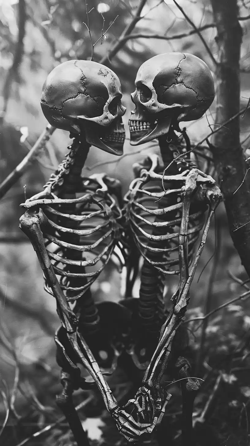 Monochrome Skeleton Embrace