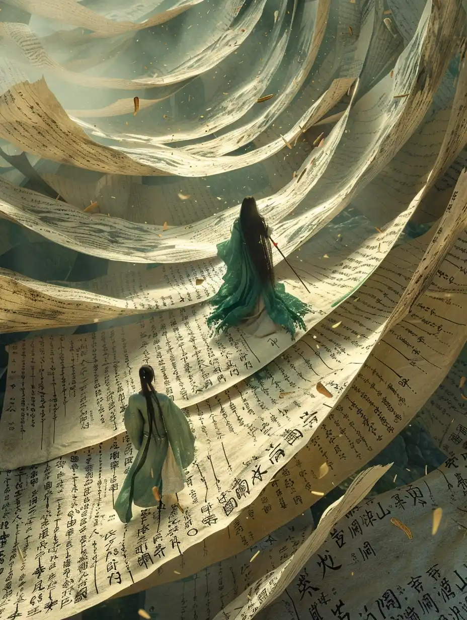 Ancient Chinese Woman on Scrolls