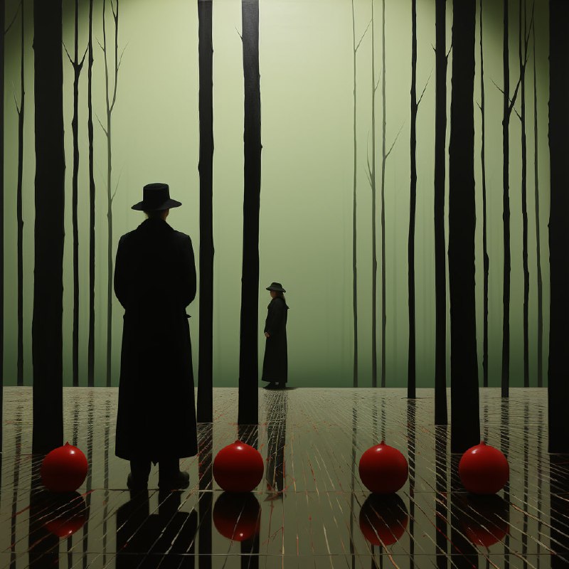 Photorealistic Surreal Scene Inspired by Rene Magritte