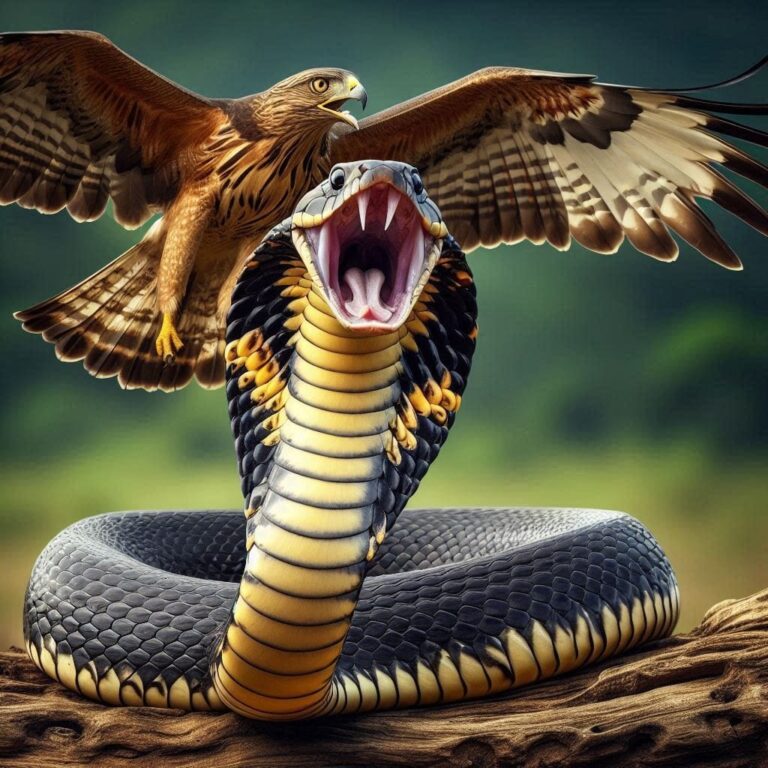 Angry King Cobra Facing Hovering Hawk Ultra Sharp Shot