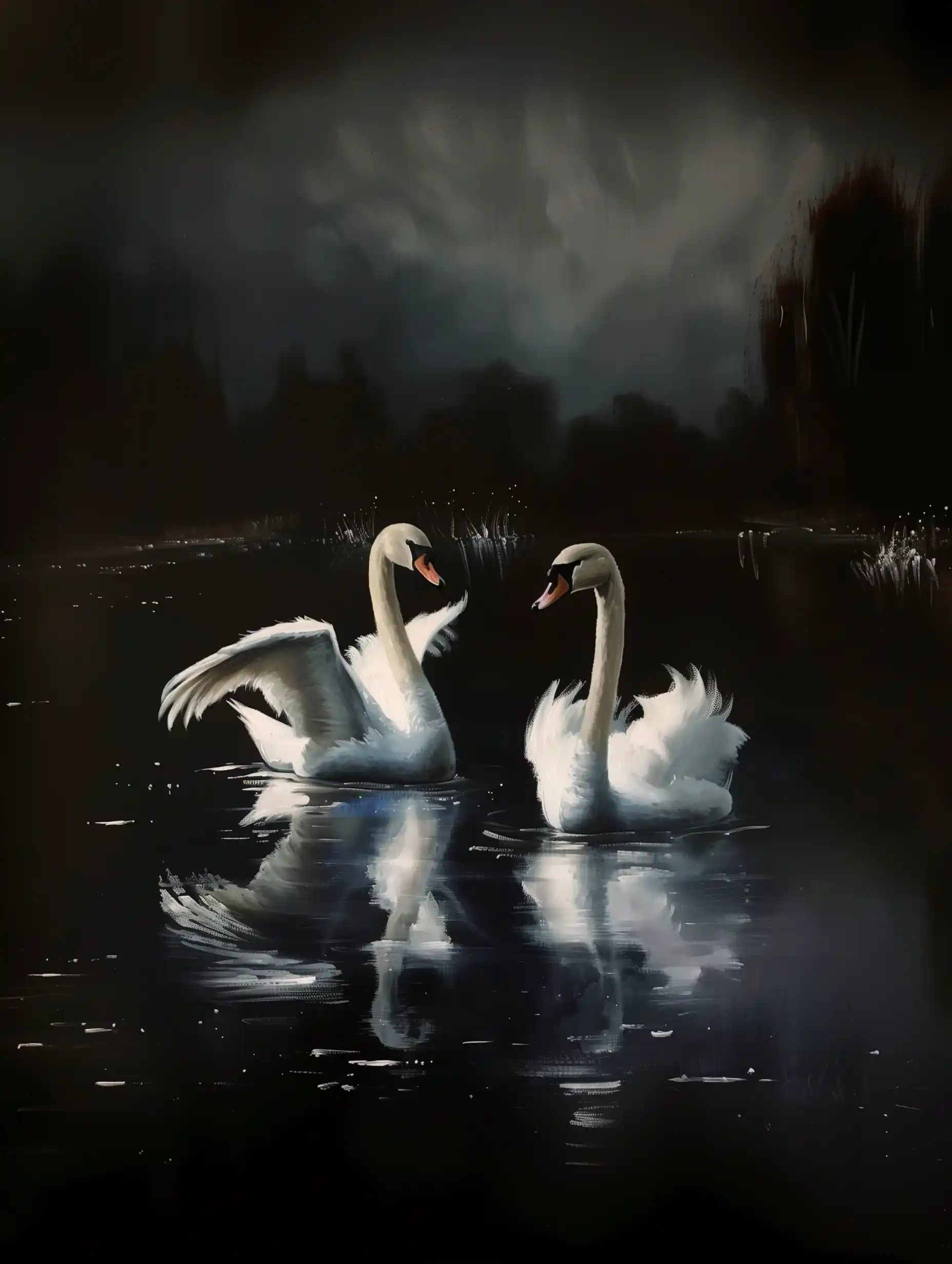 Nocturne Swans on Lake