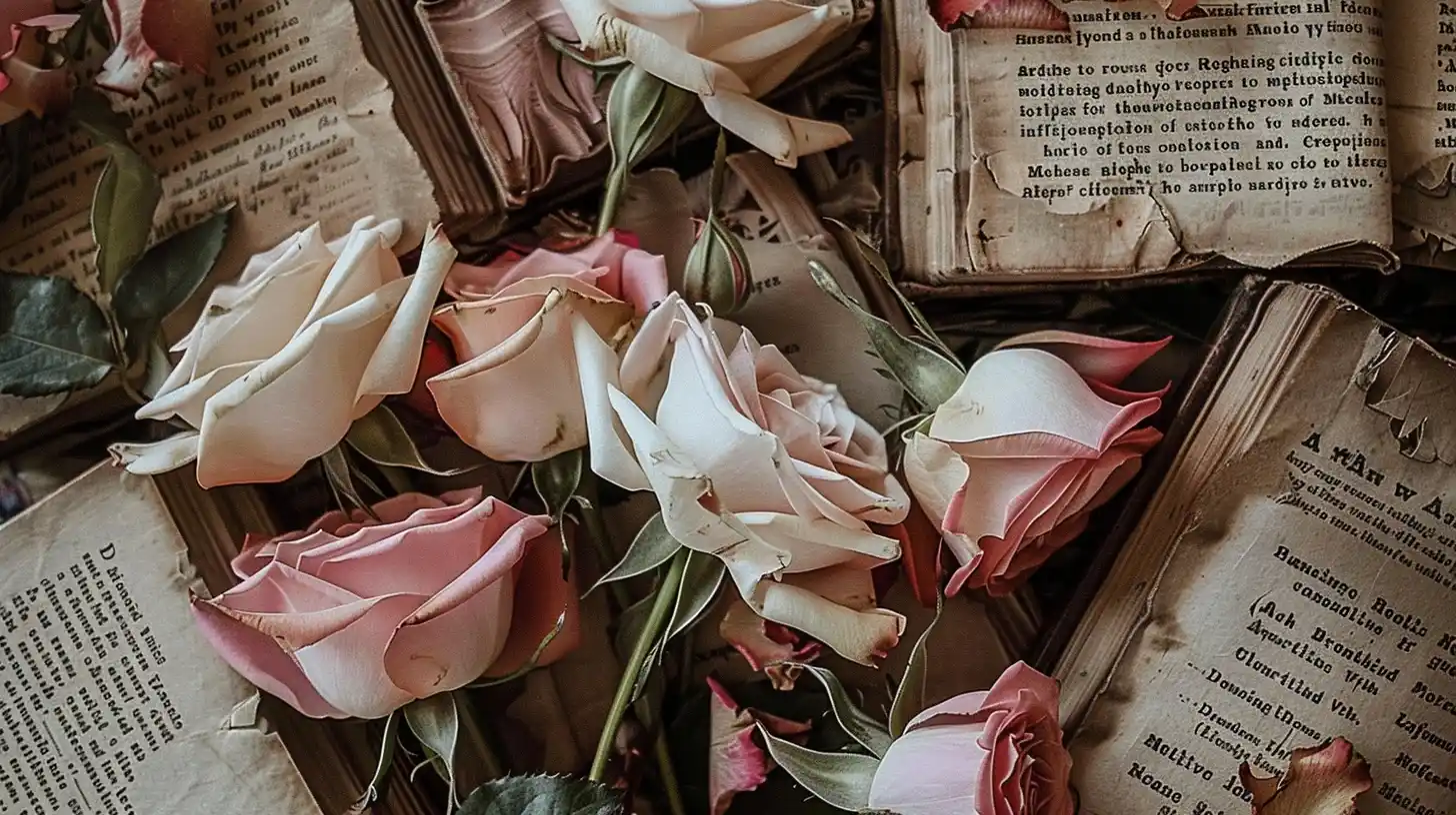 Vintage Rose Bouquet on Books