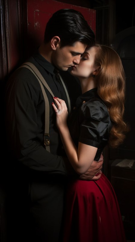 Romantic Couple in Basement Red and Black Film Noir Photo