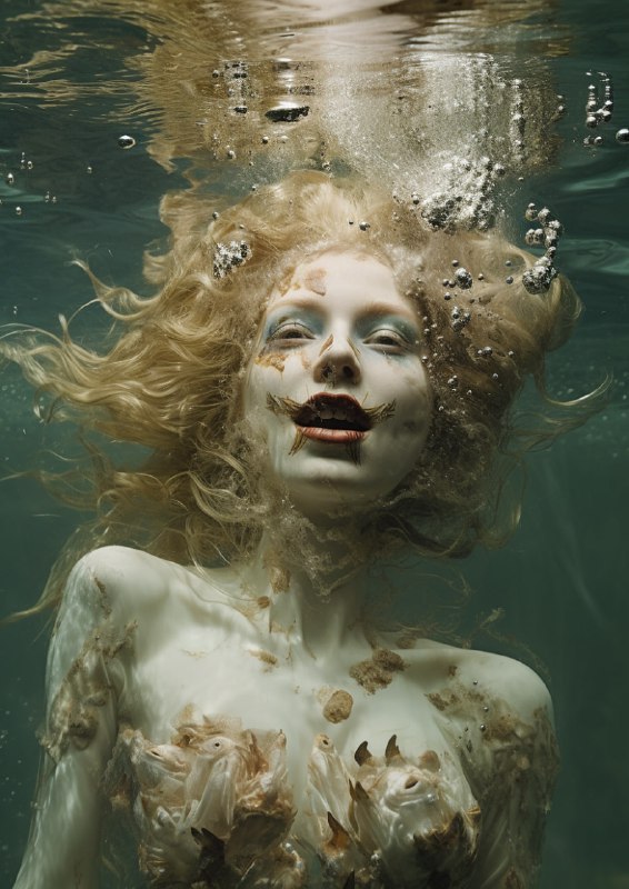 Zombie Princess Underwater in Peter Blake Pop Art Style