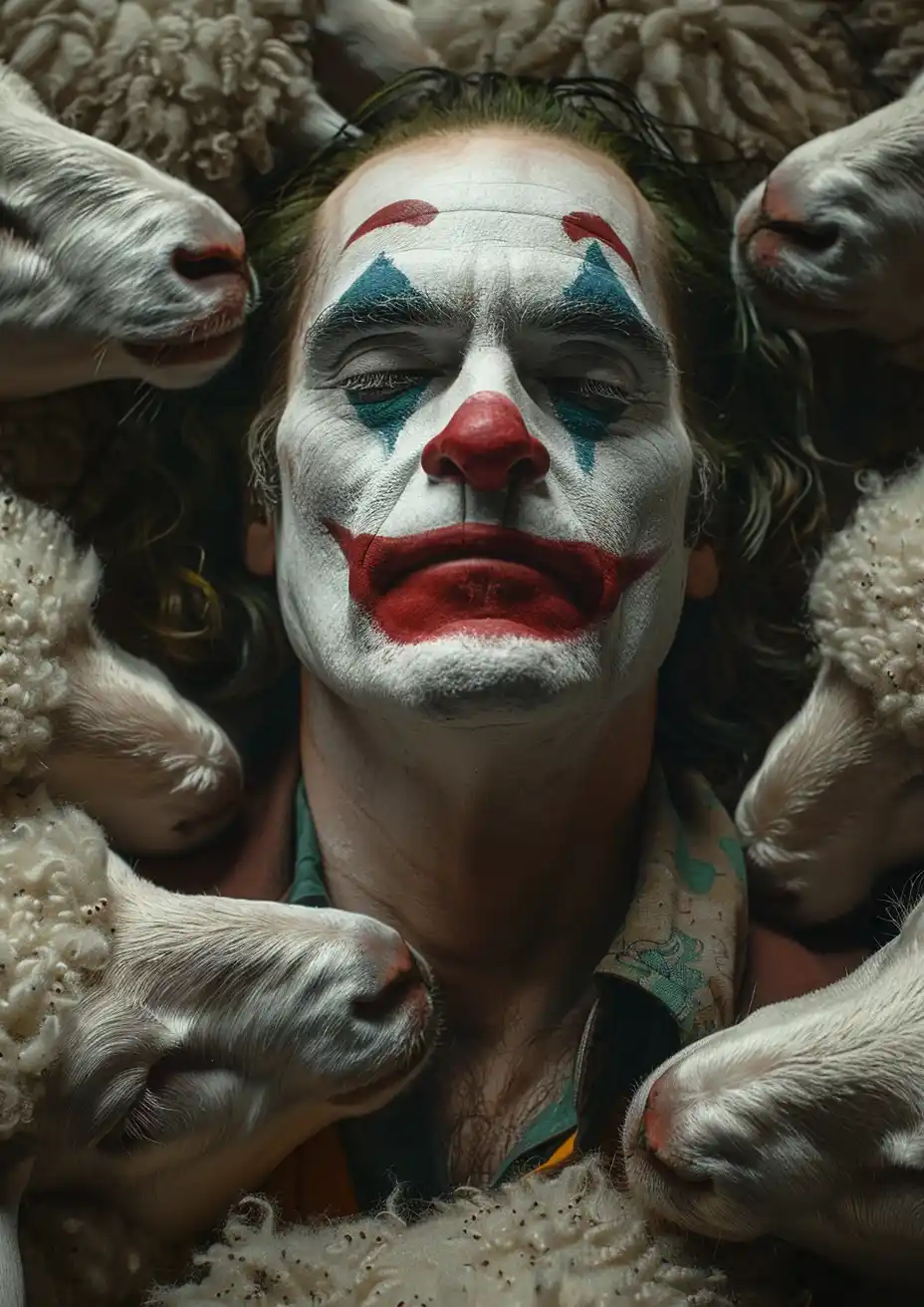 Joker Close-Up Among Sheep