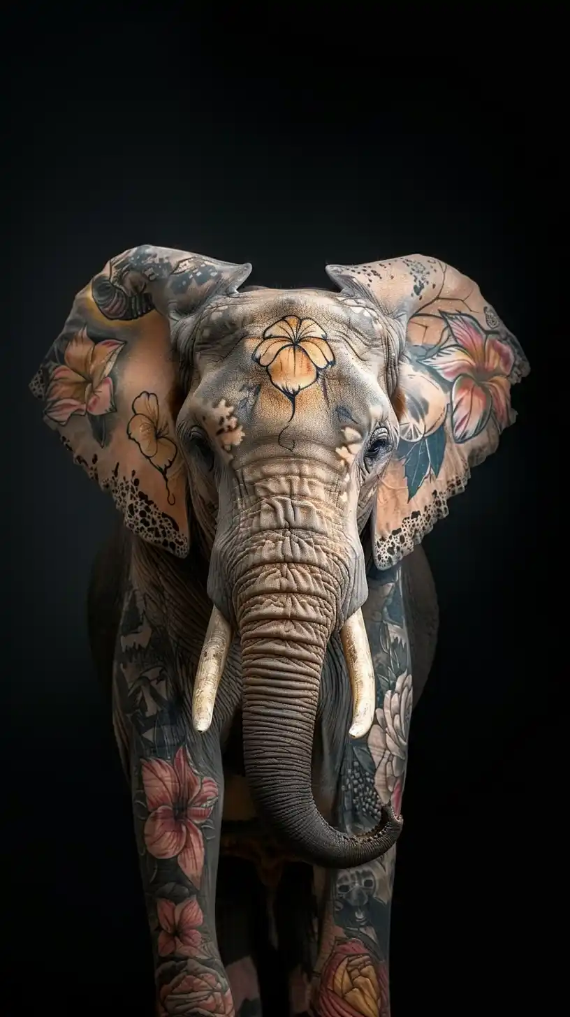 Tattooed Elephant Portrait