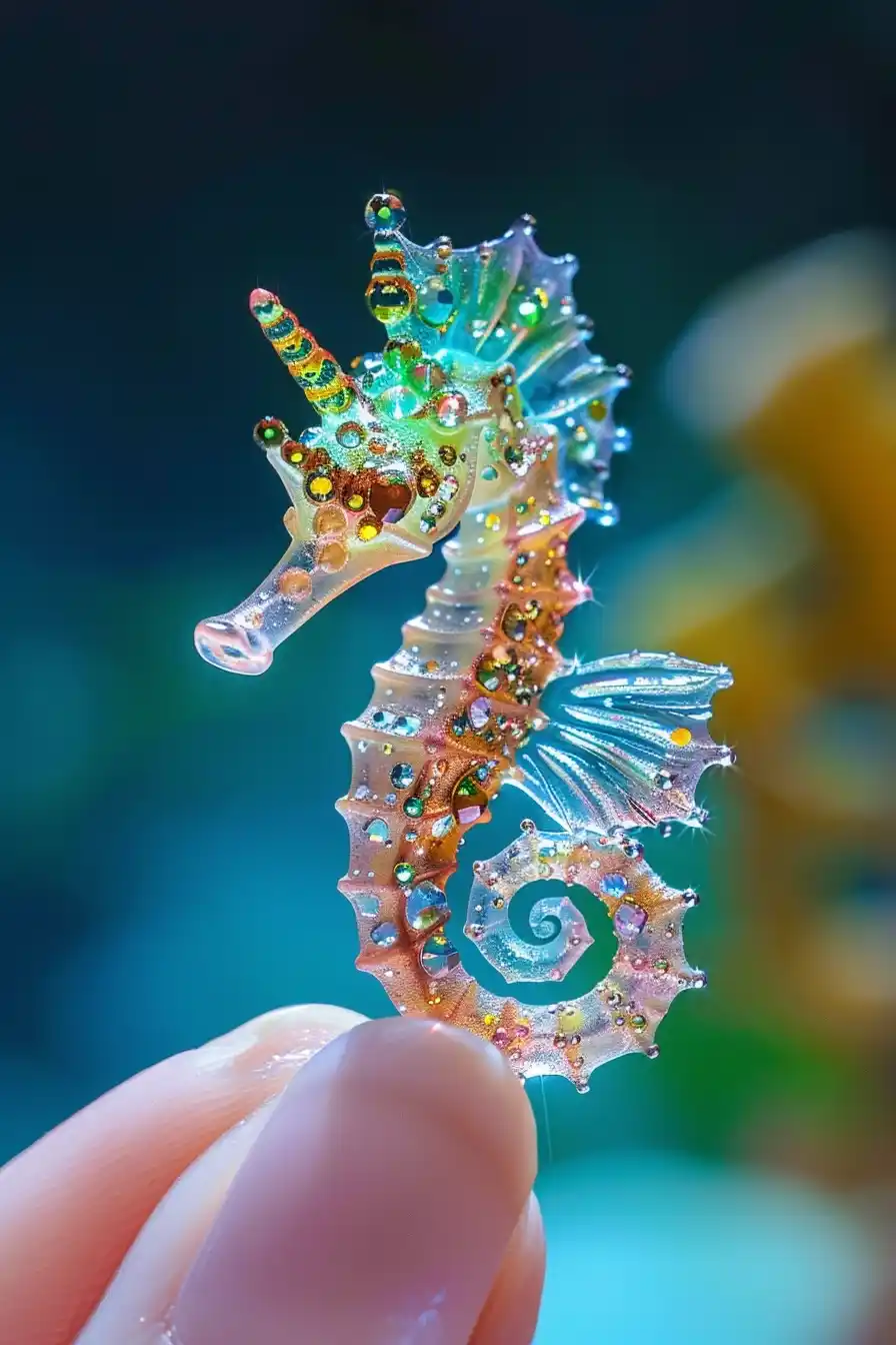 Crystal Seahorse Nail Art