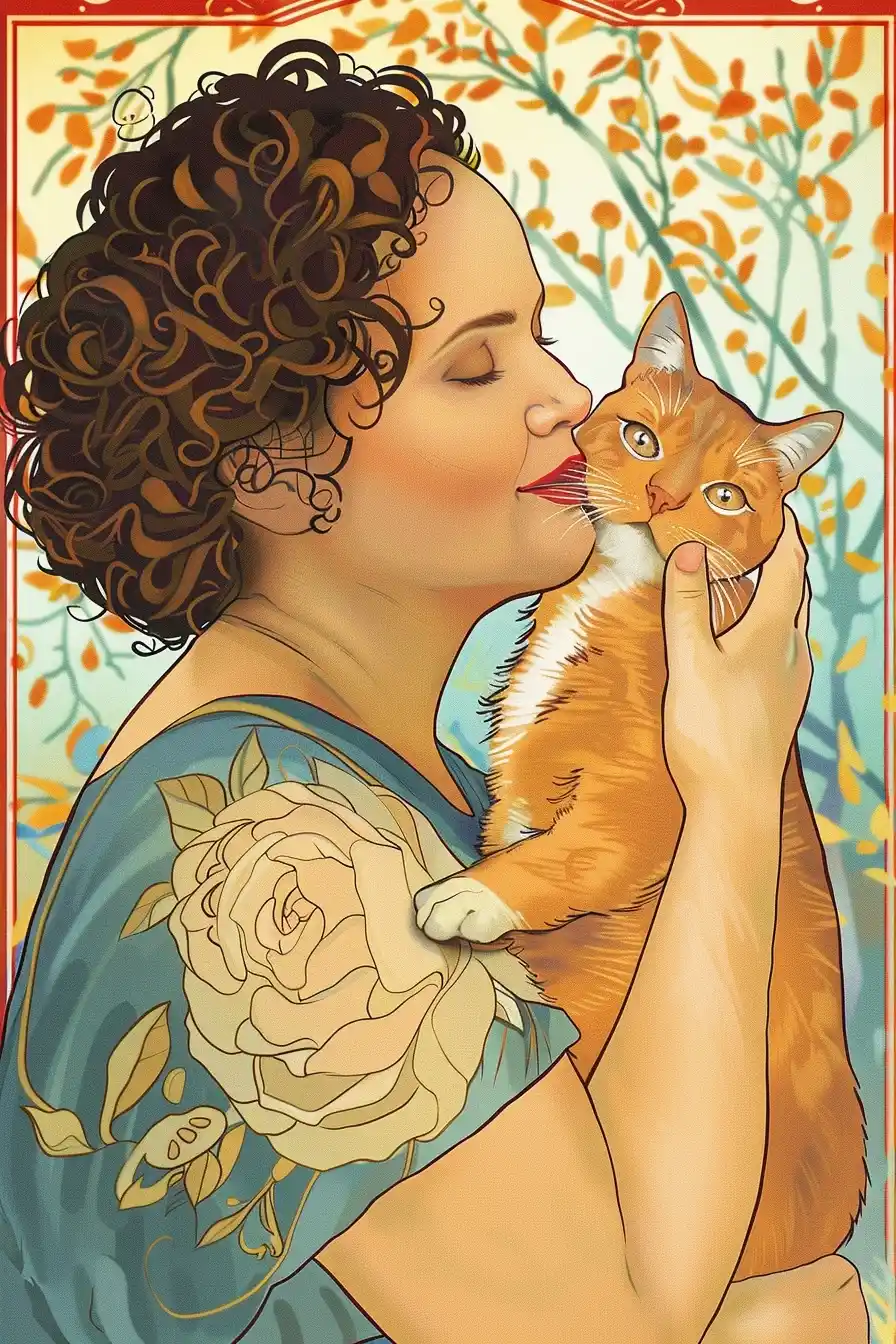 Art Nouveau Woman with Cat