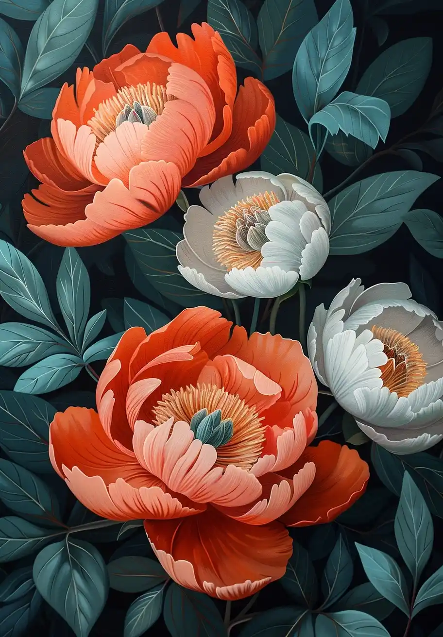 Detailed Gouache Peonies