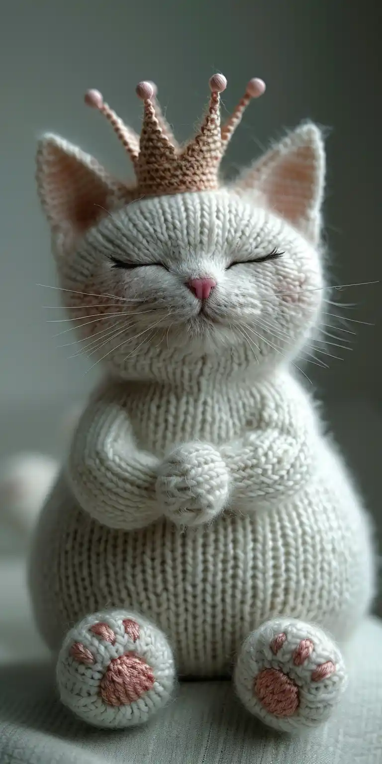 Knitted Crowned Cat Portrait