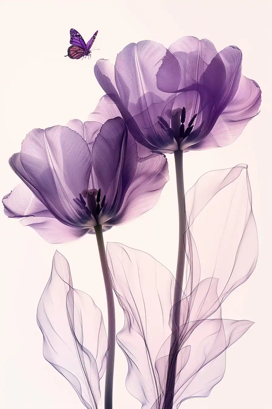 Purple Tulips and Butterfly