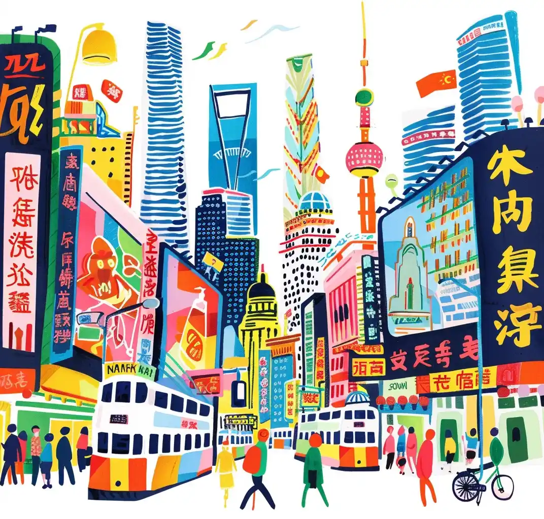 Colorful Shanghai Street Illustration