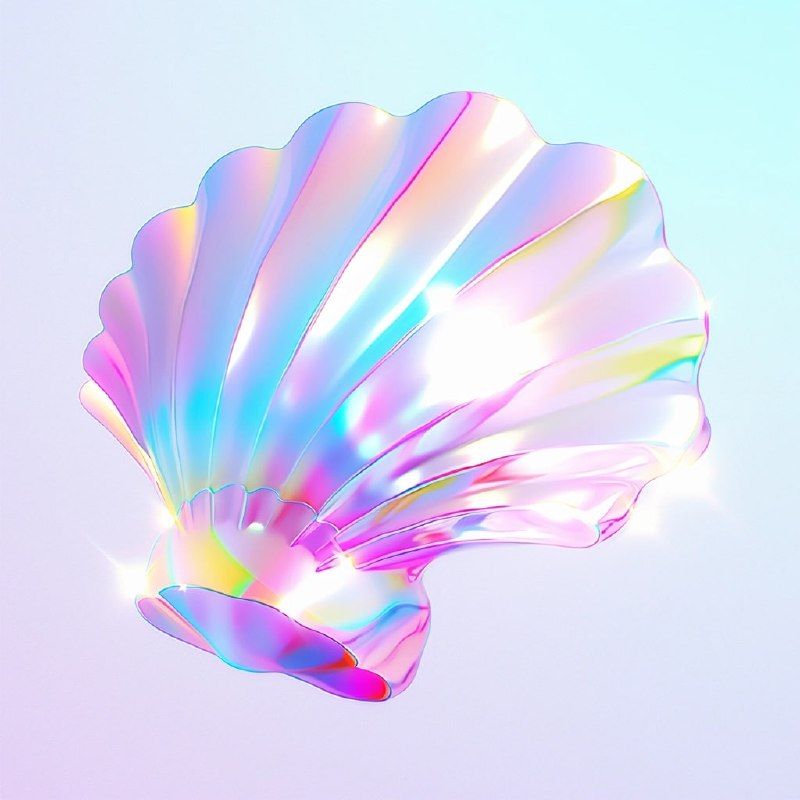 Shell Pearl 3D Icon with Psychedelic Gradient Colors