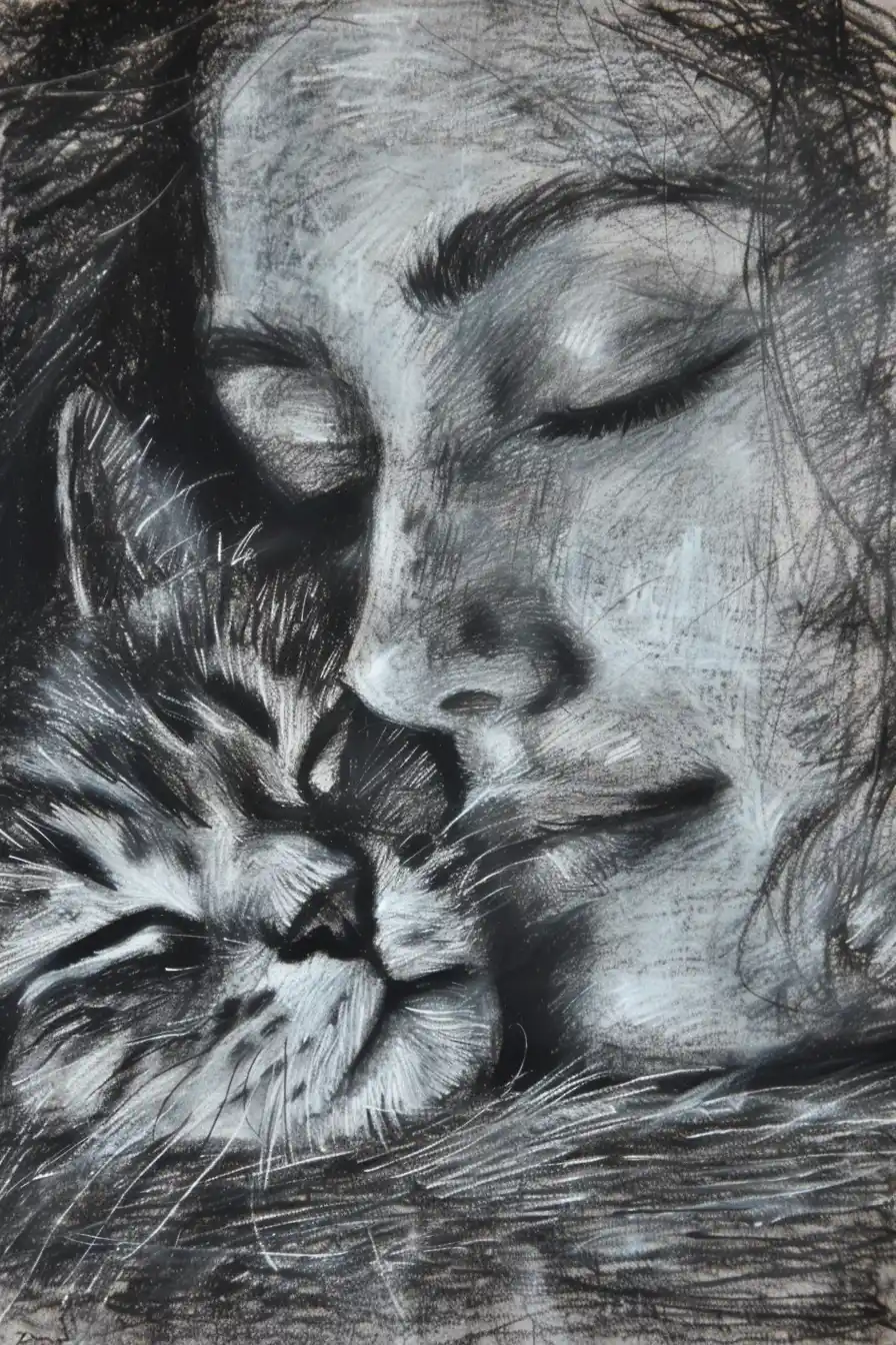 Raw Woman with Cat