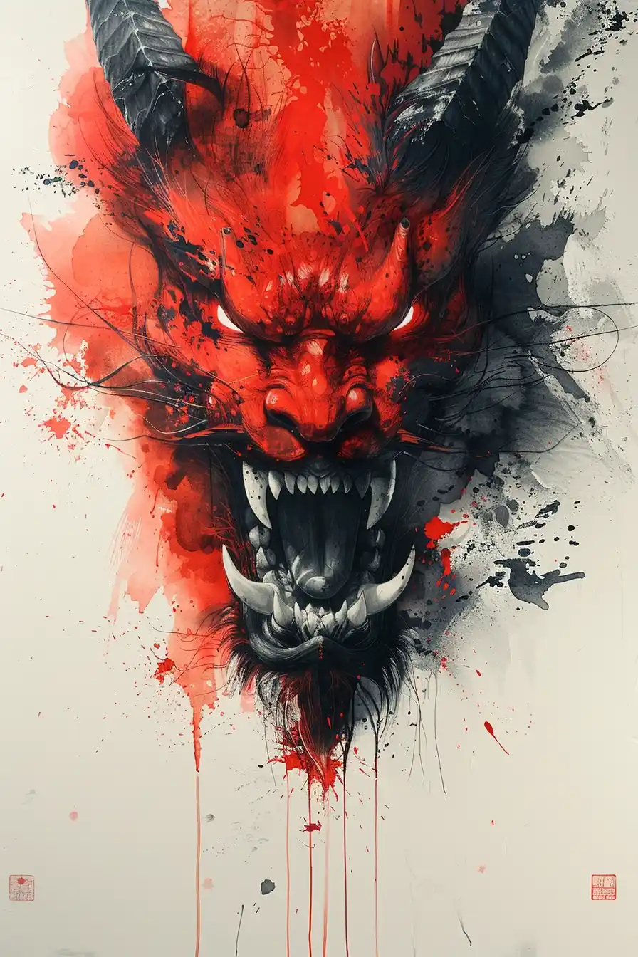 Realistic Oni Graffiti Portrait