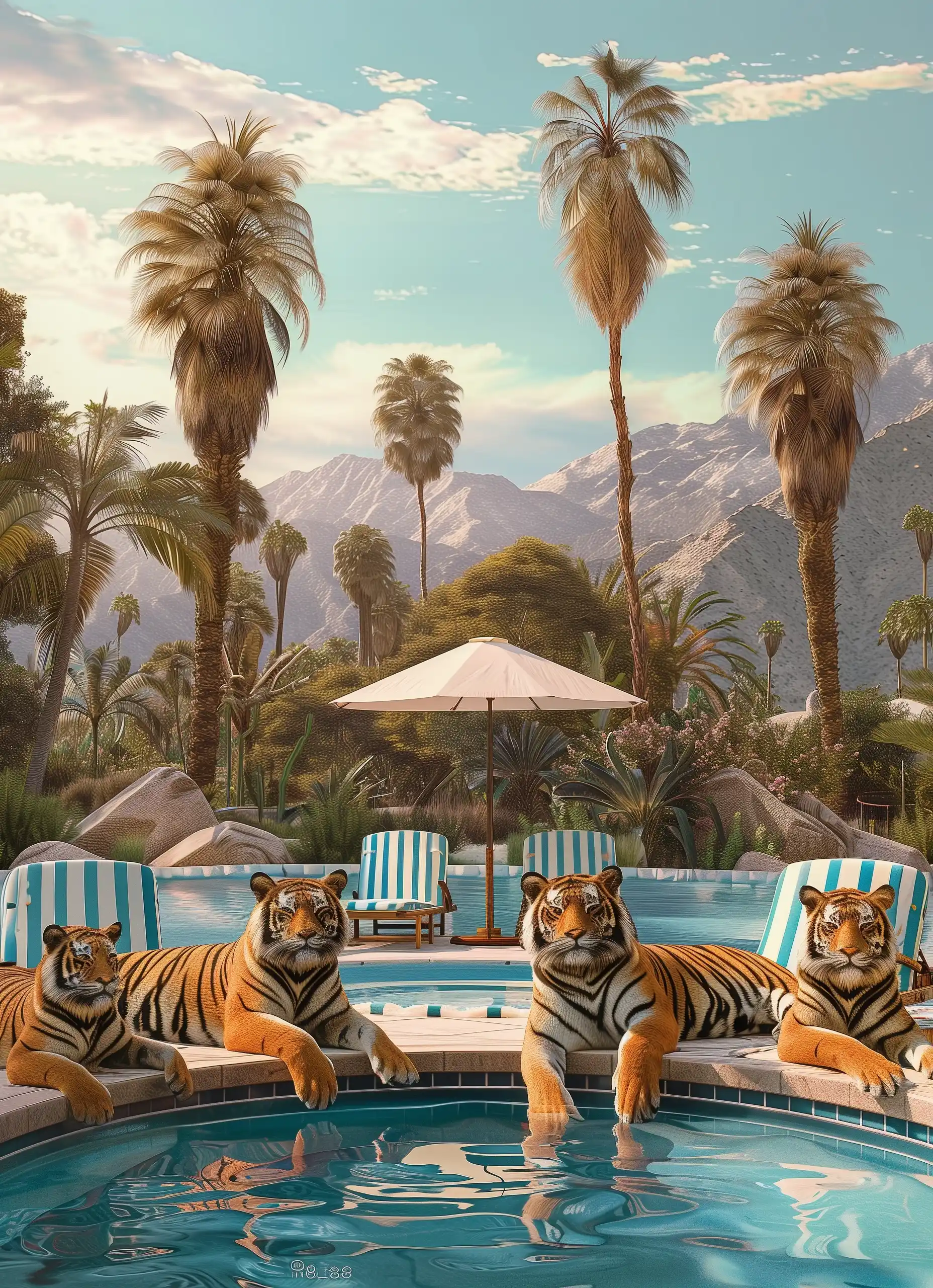 Realistic Tigers Poolside Palm Springs
