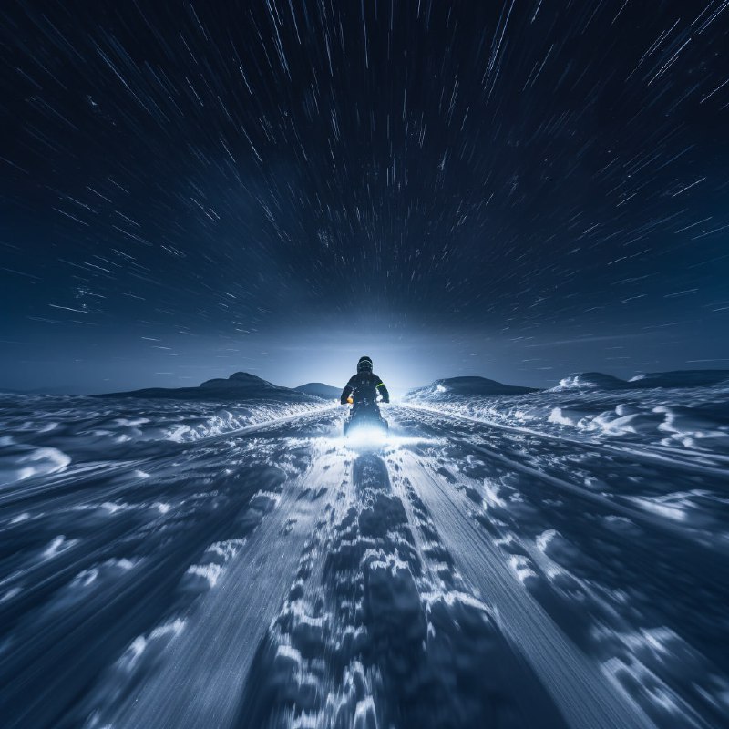 Snowmobile Racing Through Powder in Long Exposure Shot