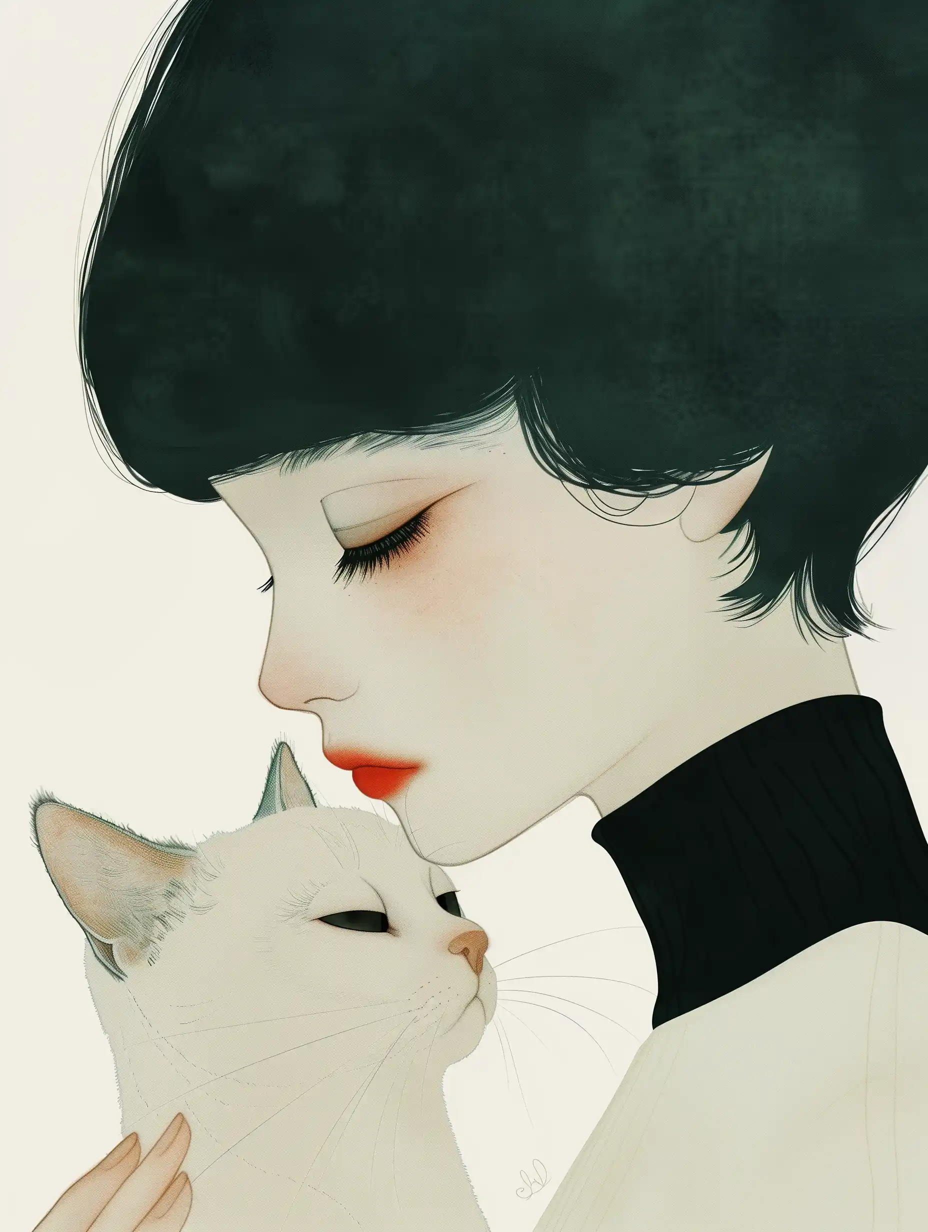 Delicate Boy with Cat