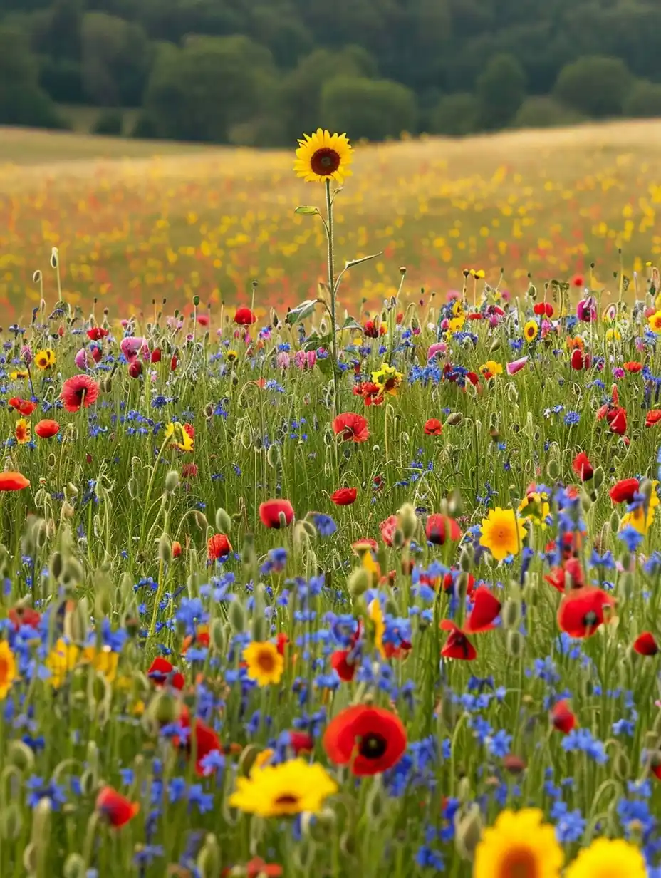 Sunflower Among Wildflowers