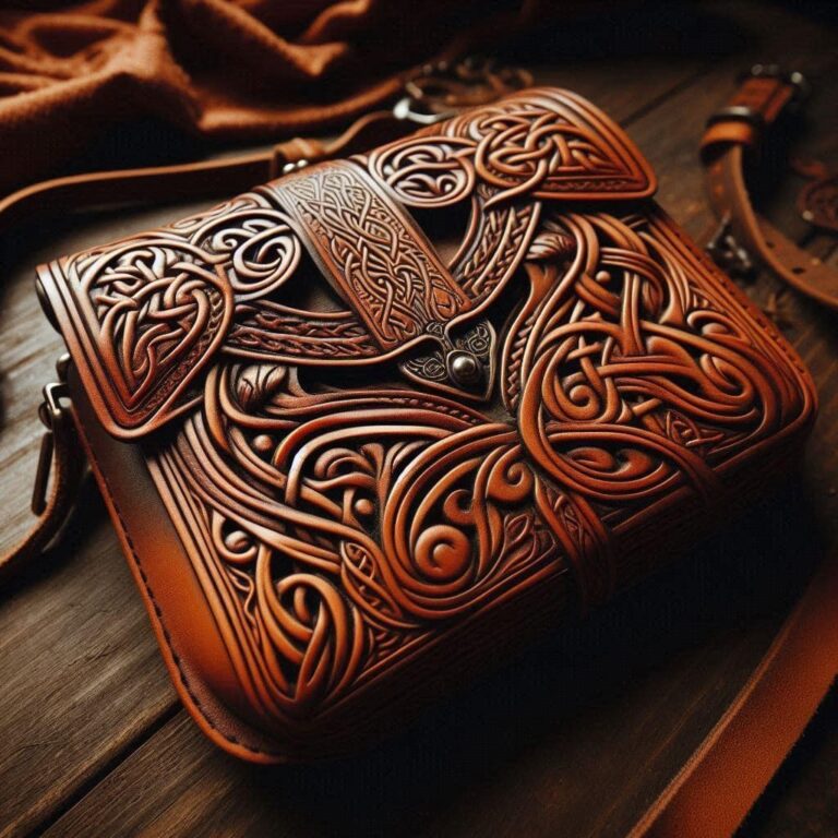 Celtic Pattern Leather Carved Purse Artisan Design