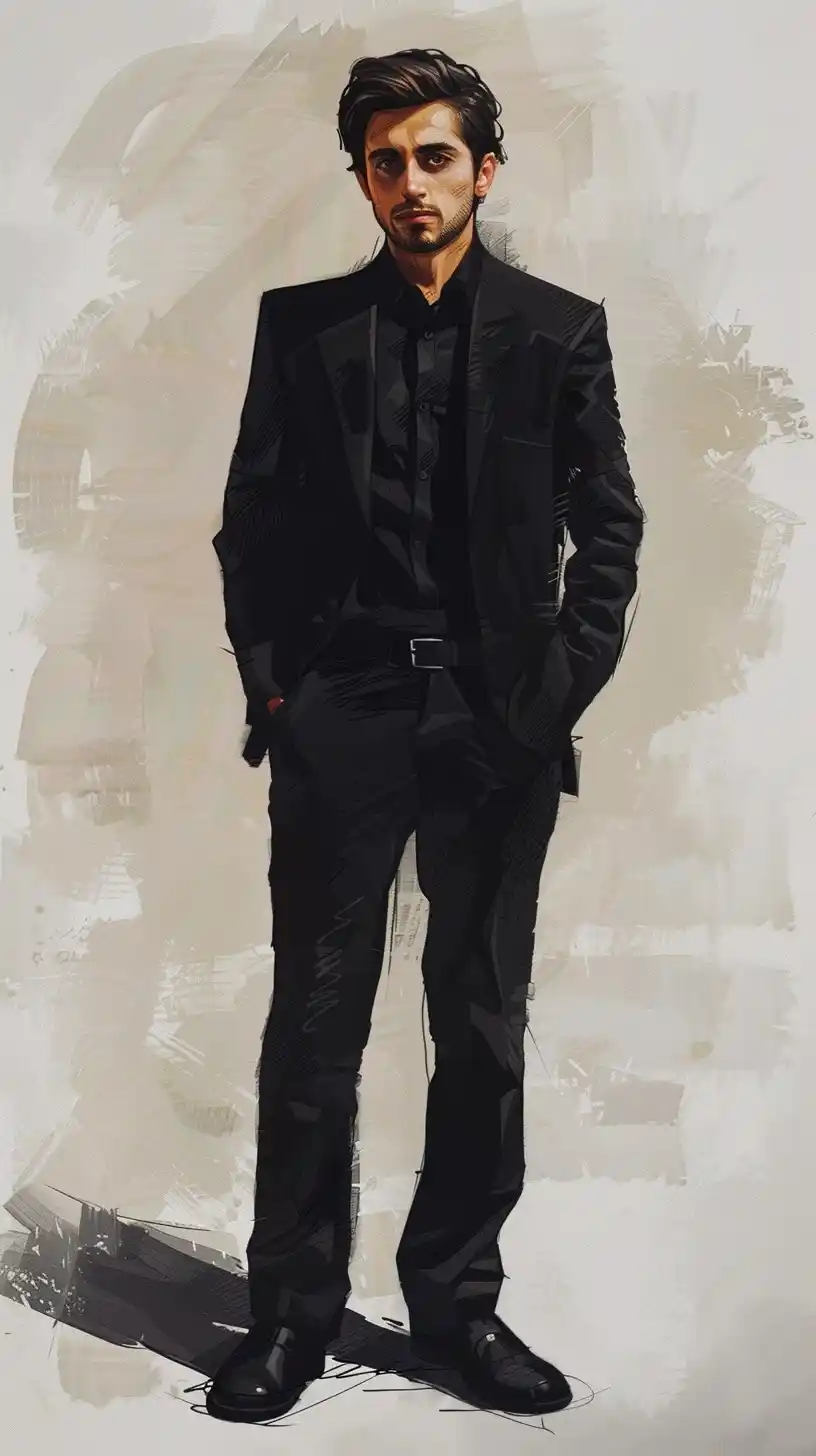Man in Black Suit - Conte Drawing