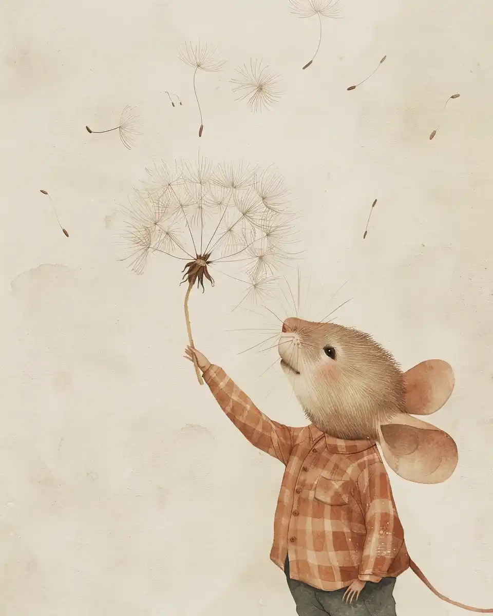 Mouse Dandelion Float Watercolor