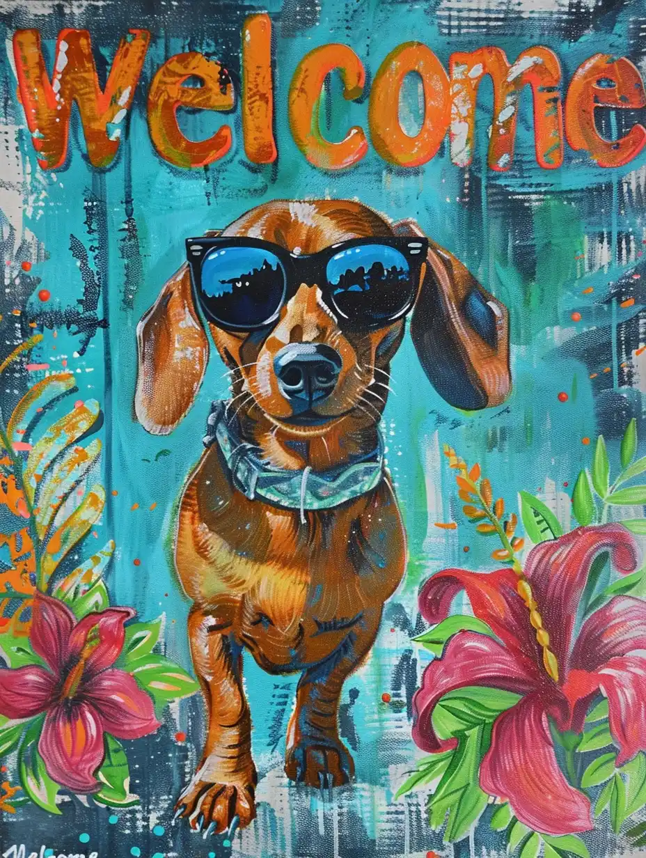 Sunglass Dachshund Welcome