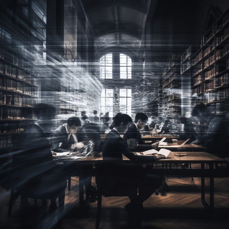 Chinese Students Studying in Library Slow Shutter Art