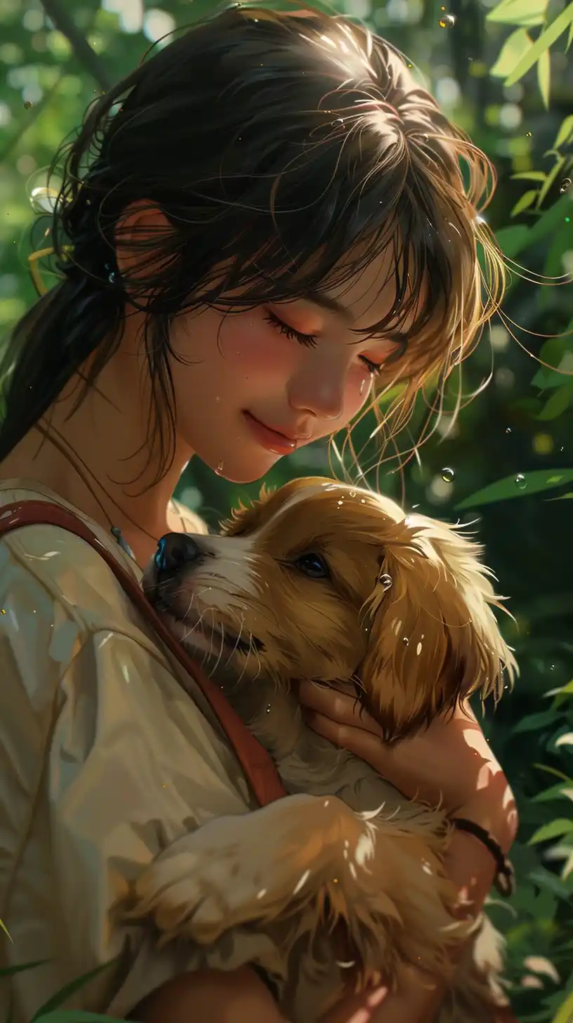 Anime Girl with Puppy