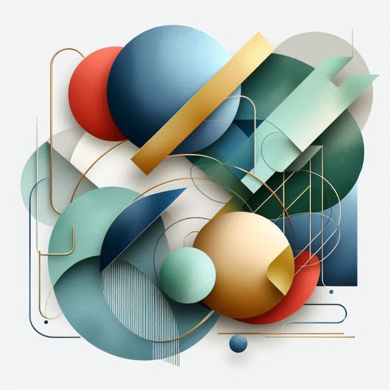 Abstract 3D Watercolor Shapes in Blue Green Gold and Red