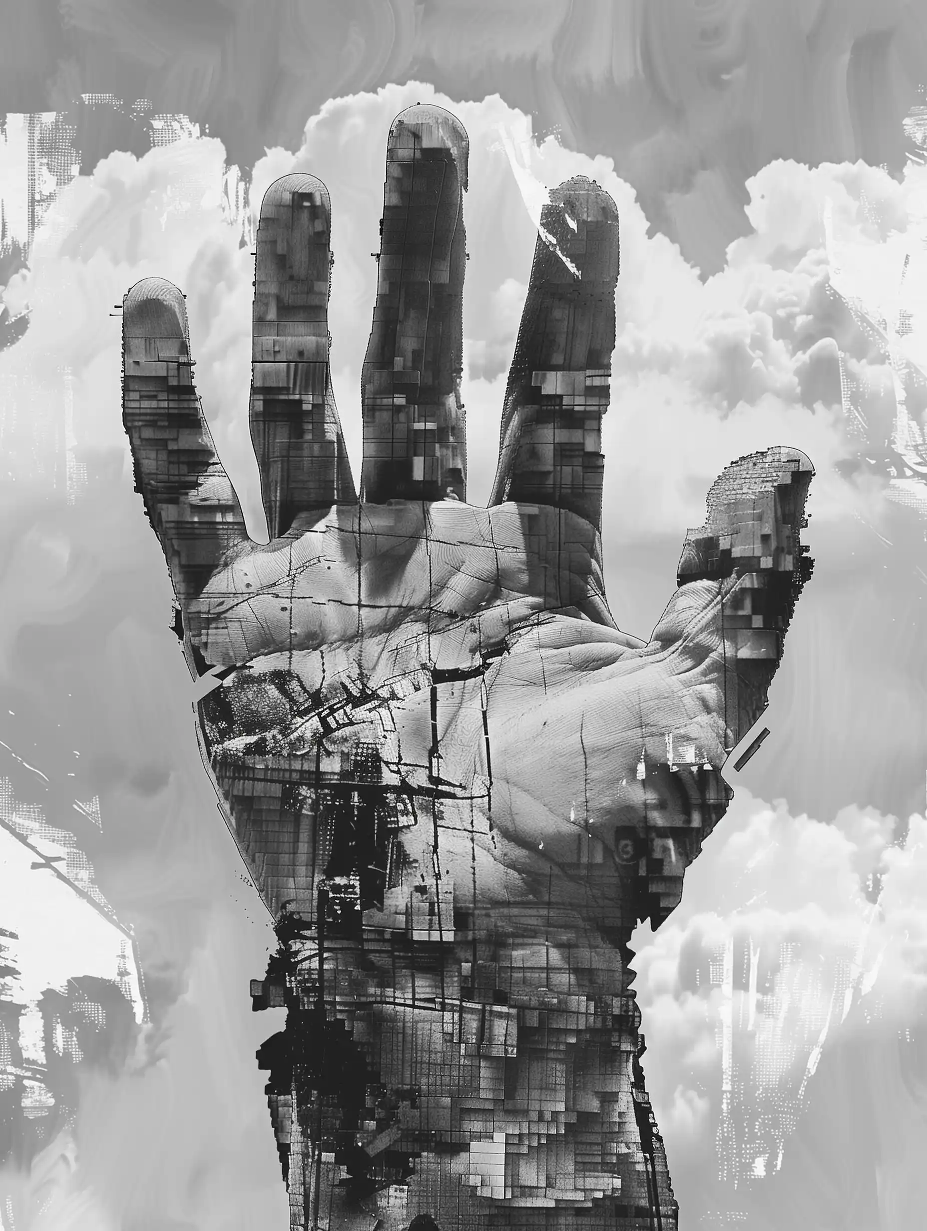Pixelated Grayscale Hand