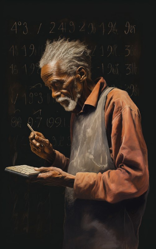 Elderly Man Writing Formulas on Blackboard Pastel Art