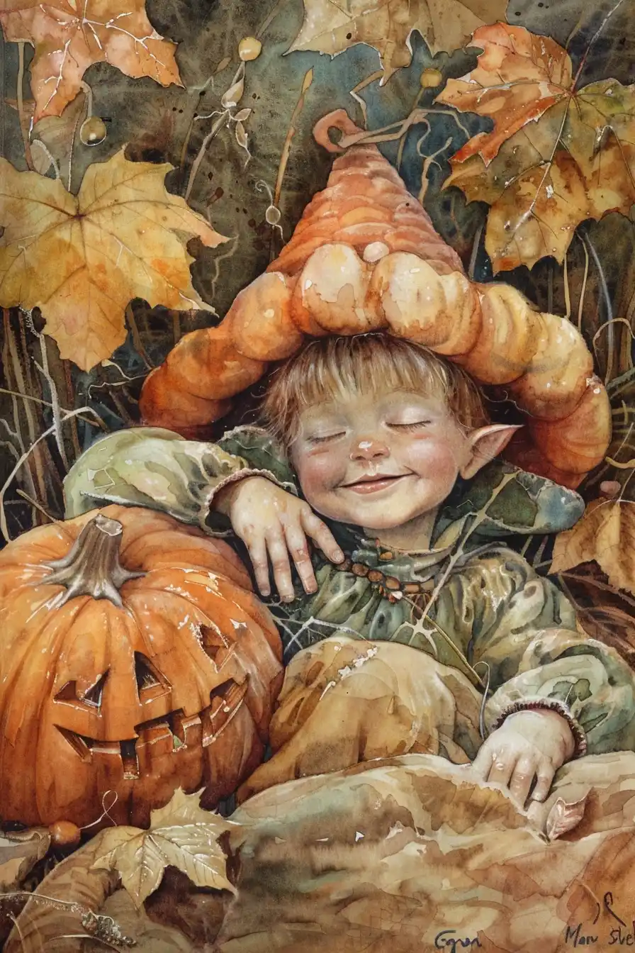 Vintage Fairy Boy in Autumn Forest