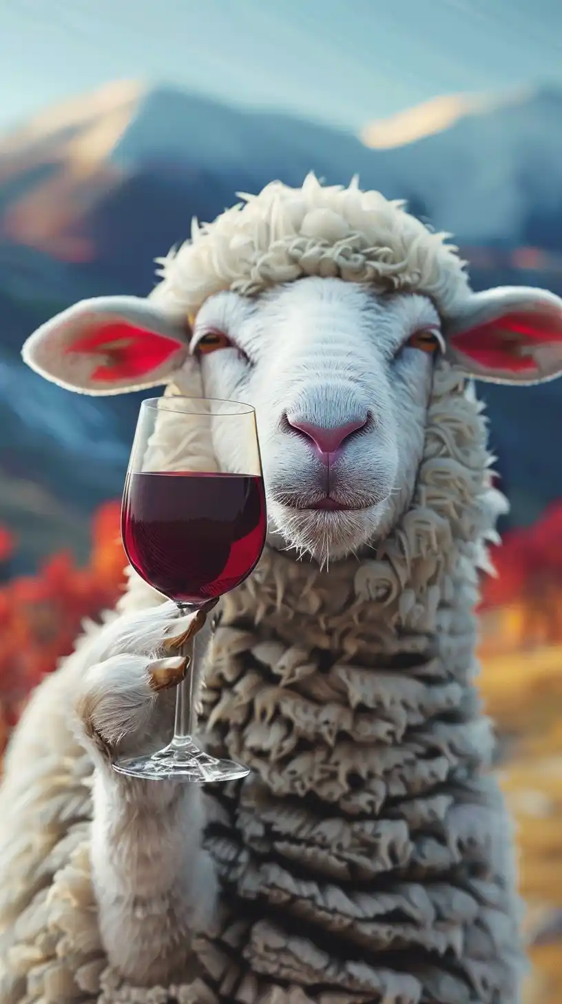 Realistic Sheep with Wine