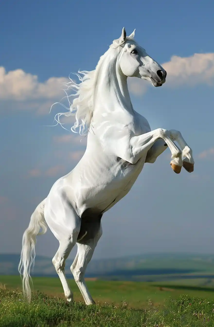 Elegant Rearing Horse in Pastoral Setting