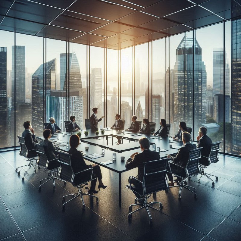 Modern Glass Conference Room with City Skyline View