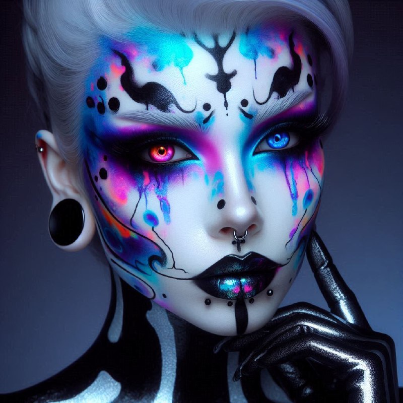 Cybergoth Portrait with Opalescent Skin and Glowing Makeup