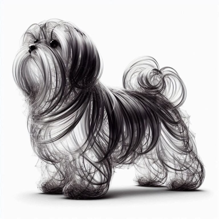 Shih Tzu Figure Formed from Transparent Black White Fibers