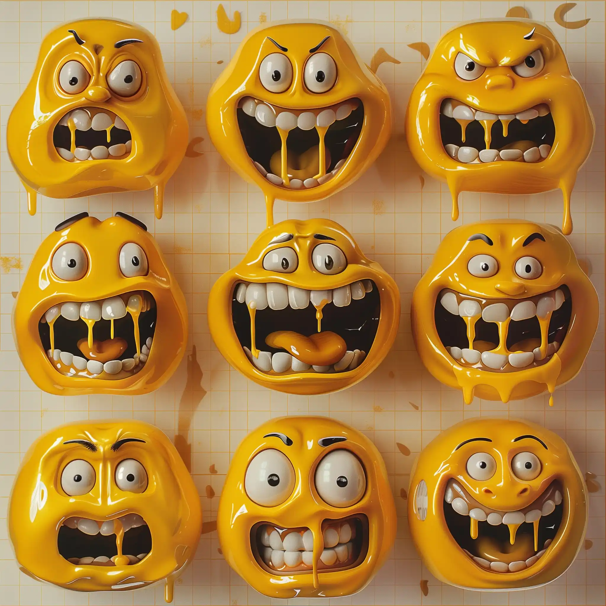 Exaggerated Yellow Faces Grid