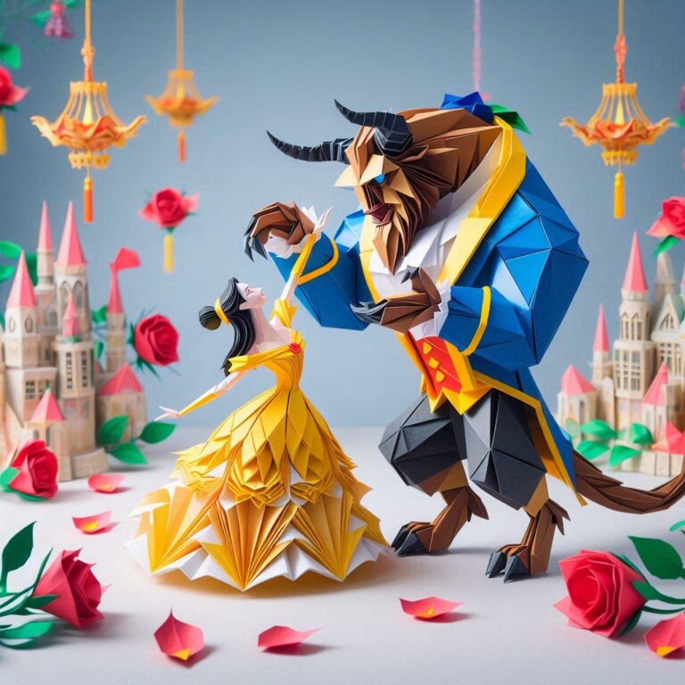Beauty and the Beast Dancing in Chinese Origami Art