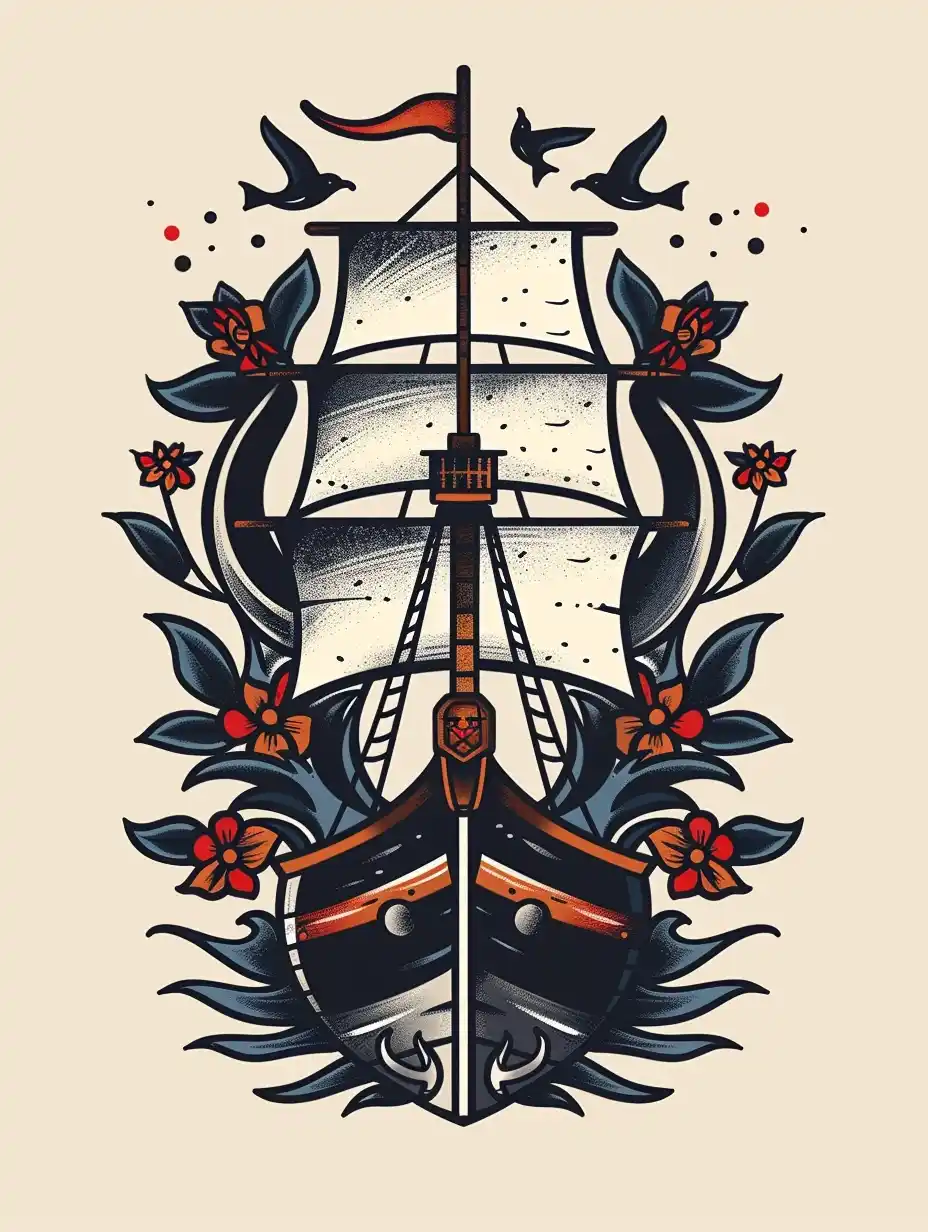Nautical Tattoo Line Art