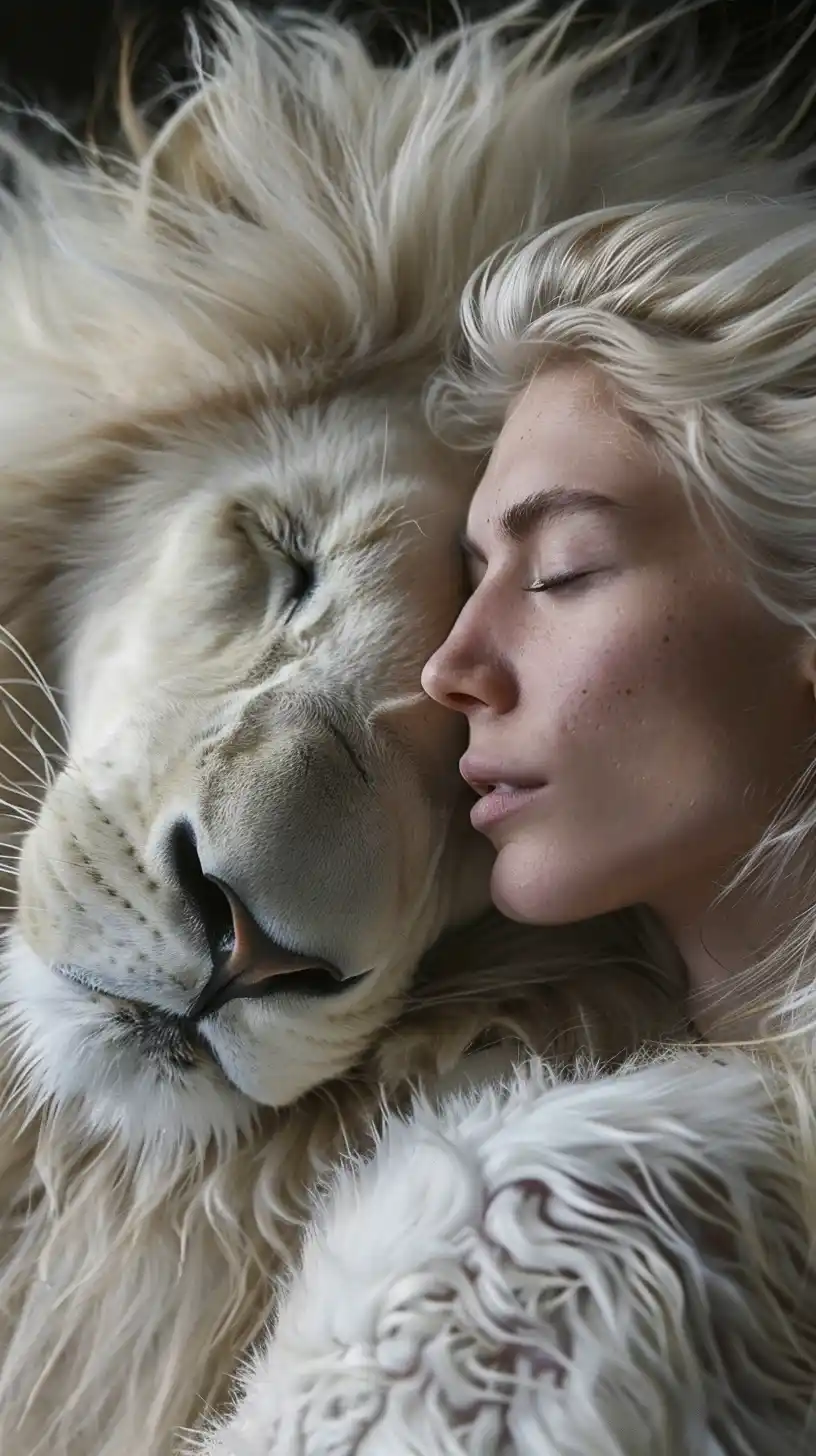 Blonde Woman with White Lion Editorial Flow