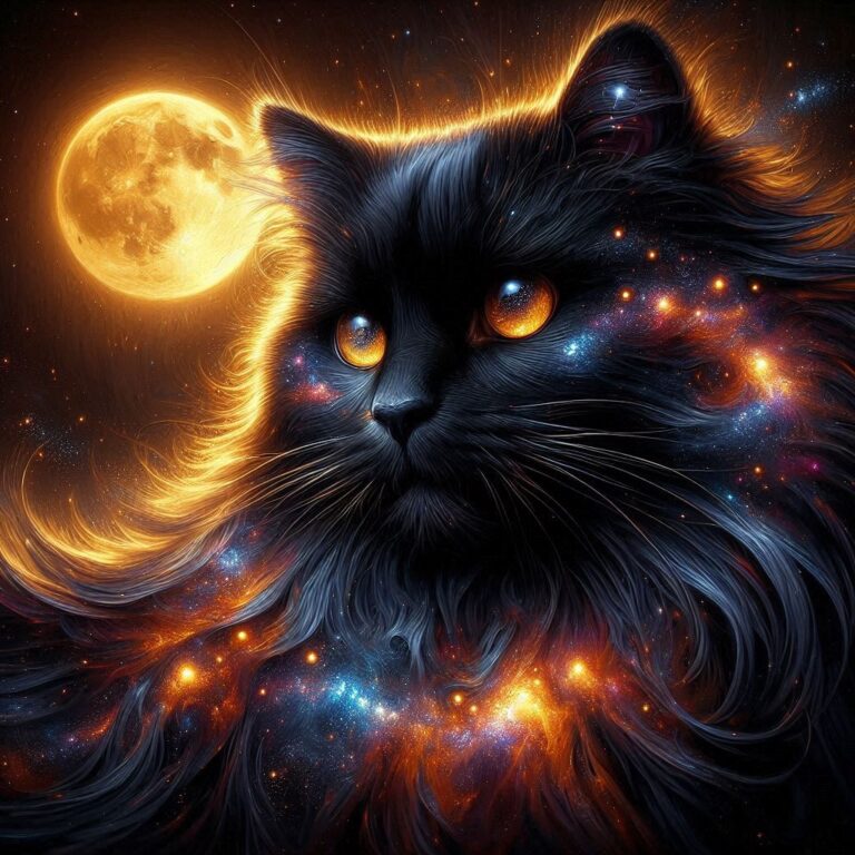 Black Cat with Constellation Eyes and Nebula Tail Fantasy